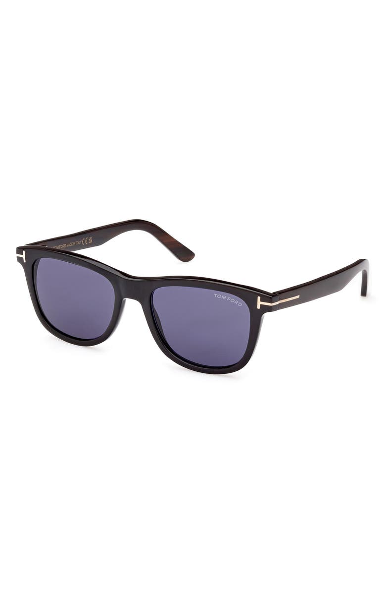 TOM FORD 53mm Polarized Square Sunglasses, Alternate, color, Black Horn / Blue