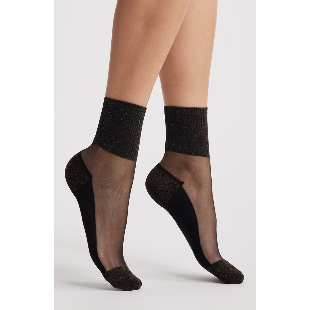 High Heel Jungle Sheer Ankle Socks In Black/copper/rust