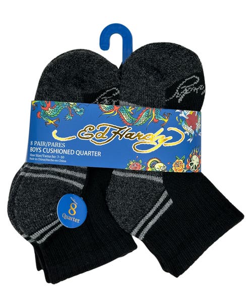 Ed Hardy Athletic Half Cushion Quarter Sock 8-pack In Black