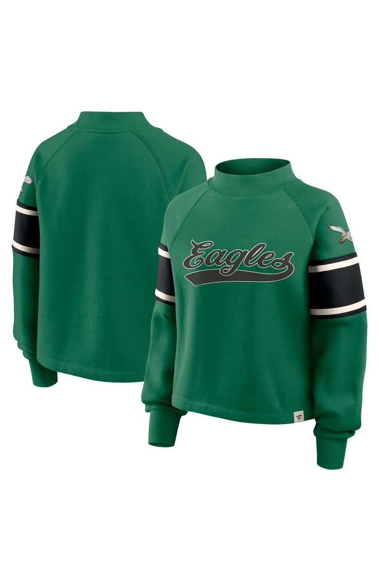 FANATICS Women's Fanatics Kelly Green Philadelphia Eagles Oversized Hometown Toss Sweep Mock Neck Pullover, Alternate, color, Kelly Green