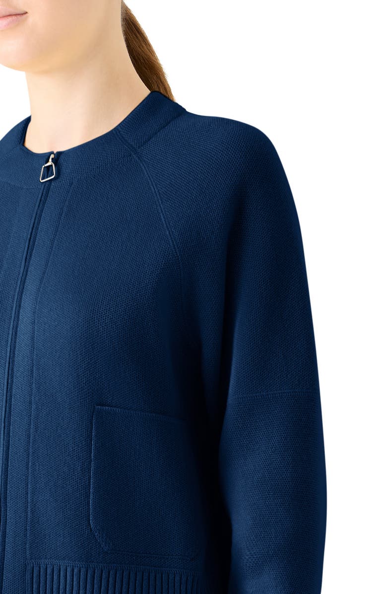 Akris Cashmere Piqué Zip-Up Cardigan, Alternate, color, Denim