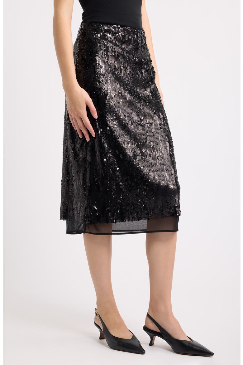 Cher Sequin Midi Skirt, Alternate, color, BLACK