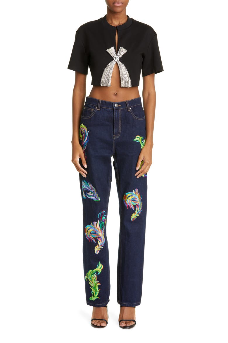 Deco Crystal Bow Crop Top, Alternate, color, BLACK