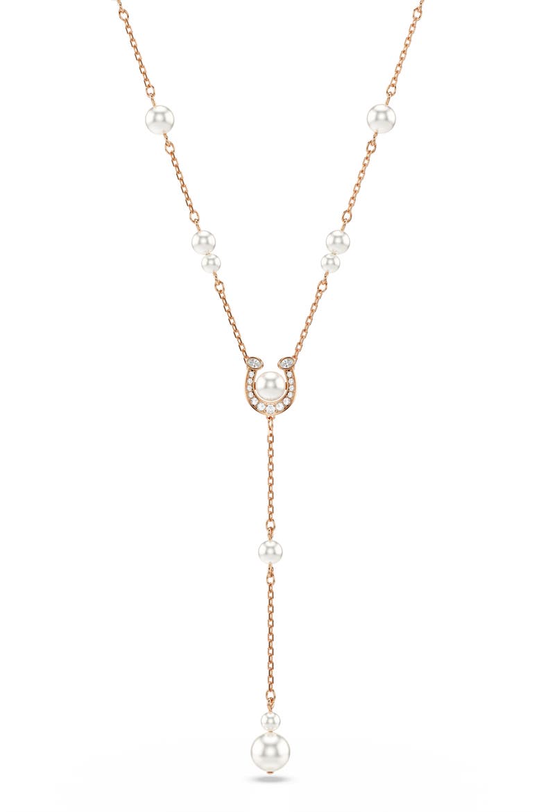 Symbolica Faux Pearl Y-Necklace, Main, color, ROSE GOLD