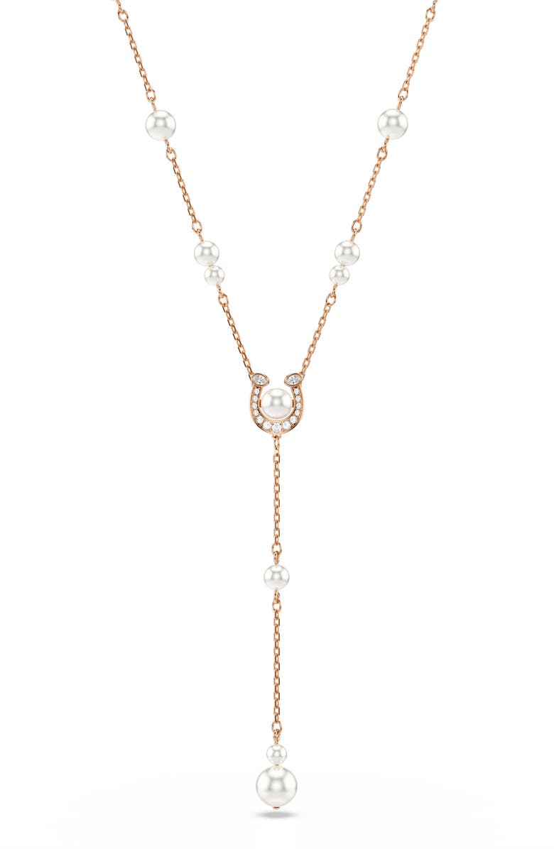 Swarovski Symbolica Faux Pearl Y-Necklace, Main, color, Rose Gold