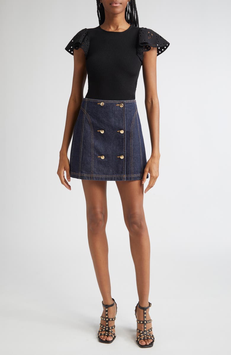 Ulla Johnson Edith Mixed Media Ruffle Sleeve Top, Alternate, color, Noir