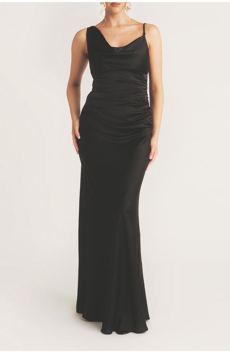 Six Stories Cowl Front Asymmetric Bridesmaid Dress, Alternate, color, Black