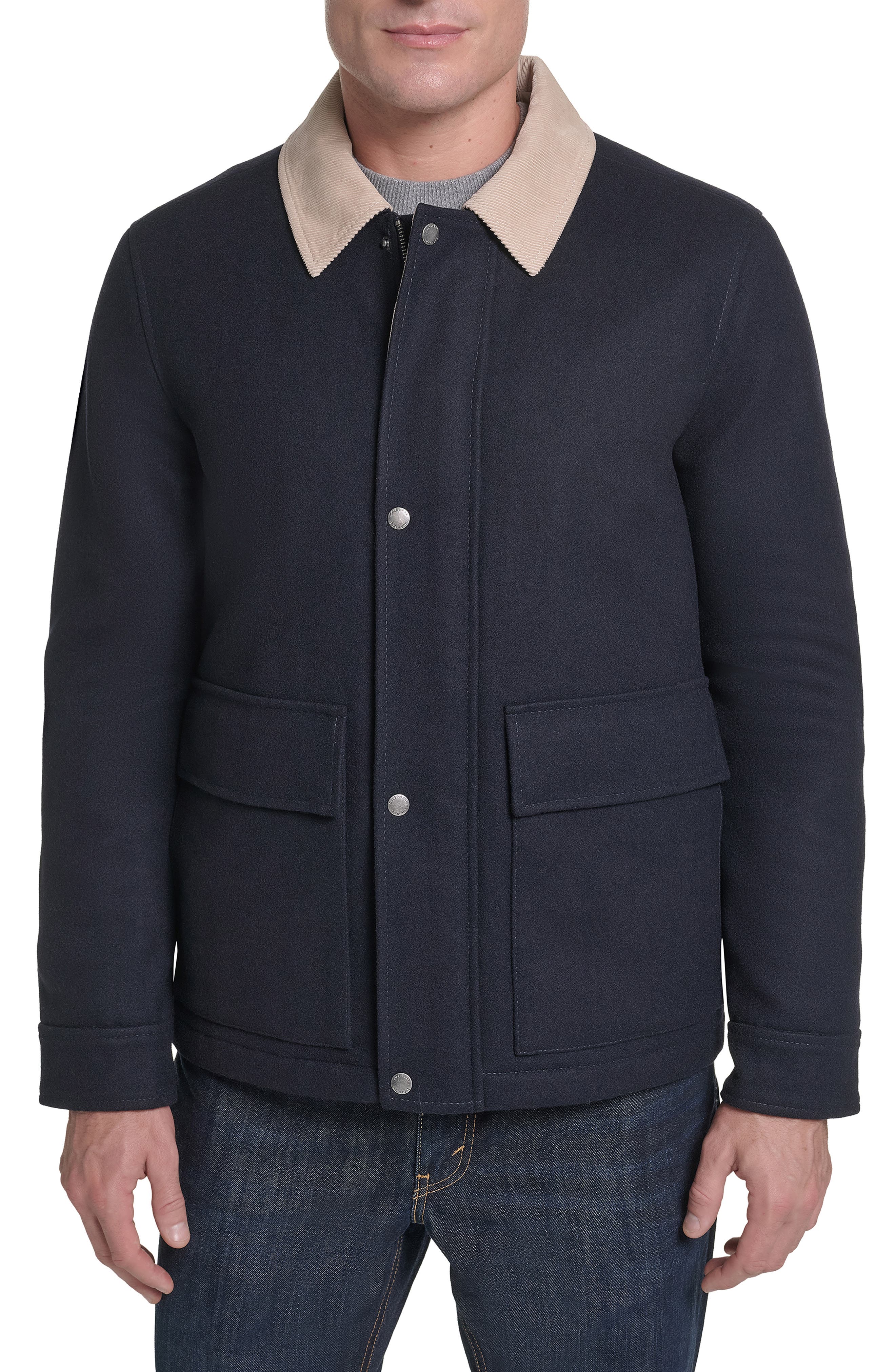 Corduroy Collar Wool Blend Barn Coat