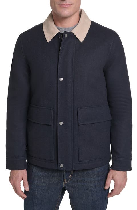 Corduroy Collar Wool Blend Barn Coat