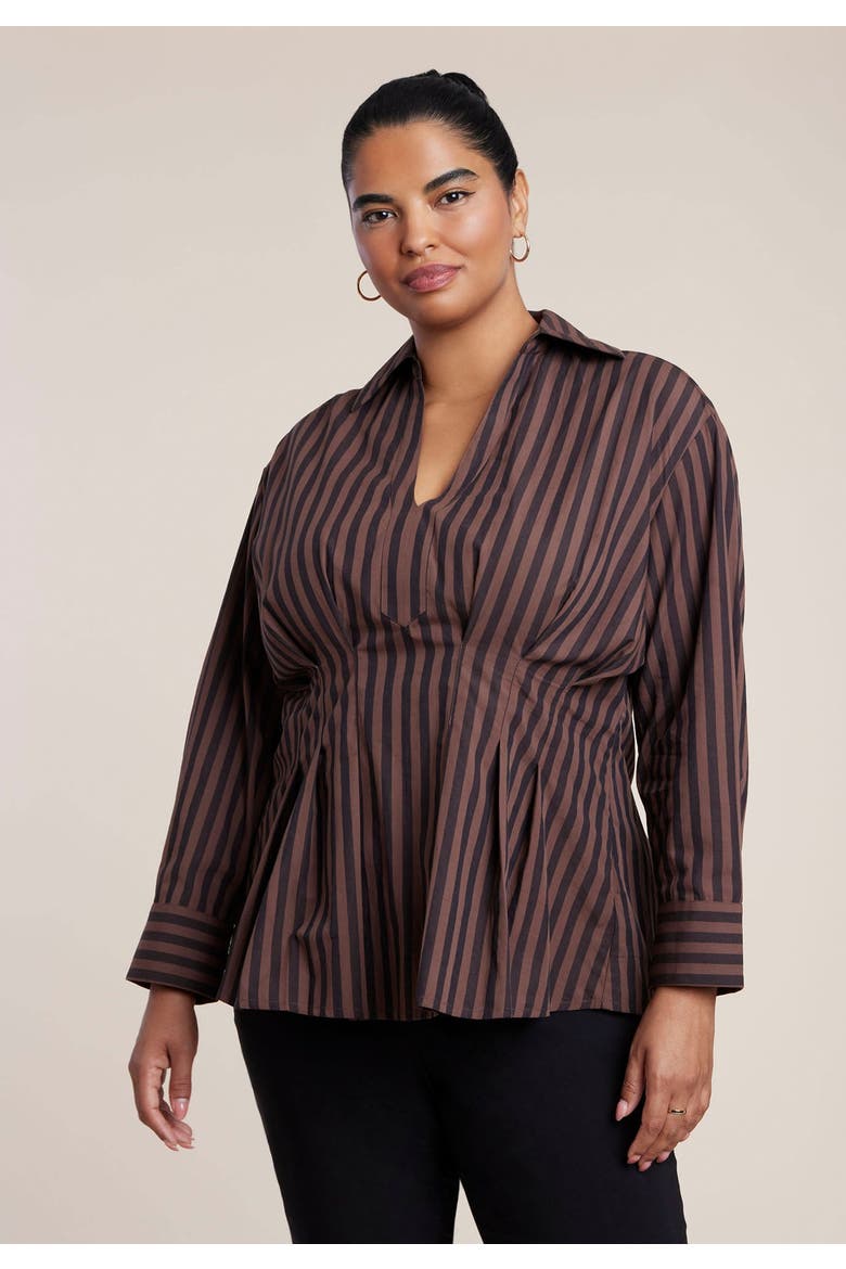 Pleated Striped Poplin Top, Main, color, SOIL STRIPE
