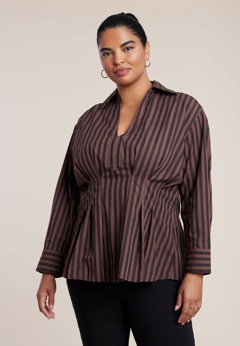 Pleated Striped Poplin Top