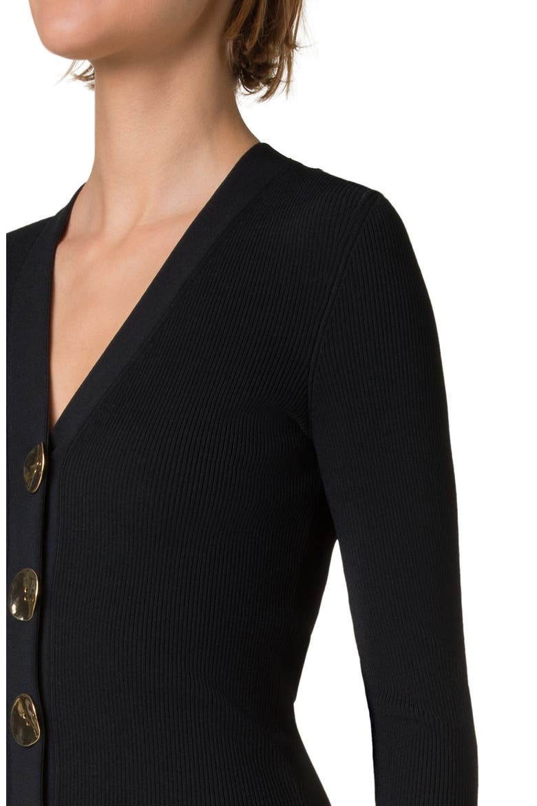 V-Neck Rib Cardigan, Alternate, color, BLACK-CREAM