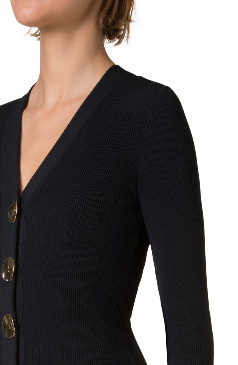 Akris punto V-Neck Rib Cardigan, Alternate, color, 