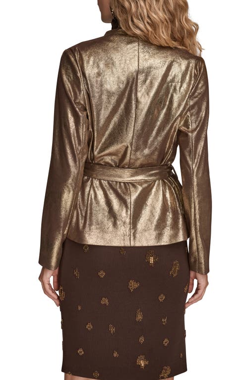 Donna Karan New York Flyaway Metallic Faux Leather Jacket In Gold