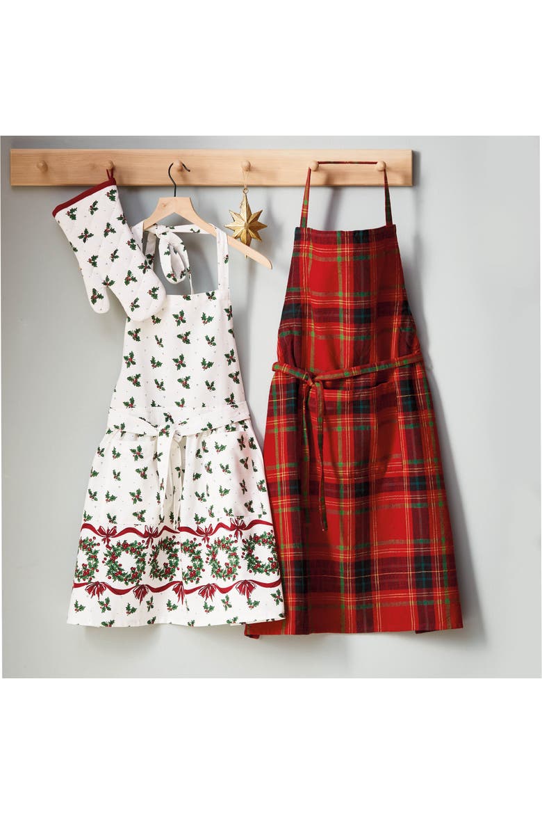 Vintage Holly Christmas Apron - White Multi Cotton Kitchen, Alternate, color, White