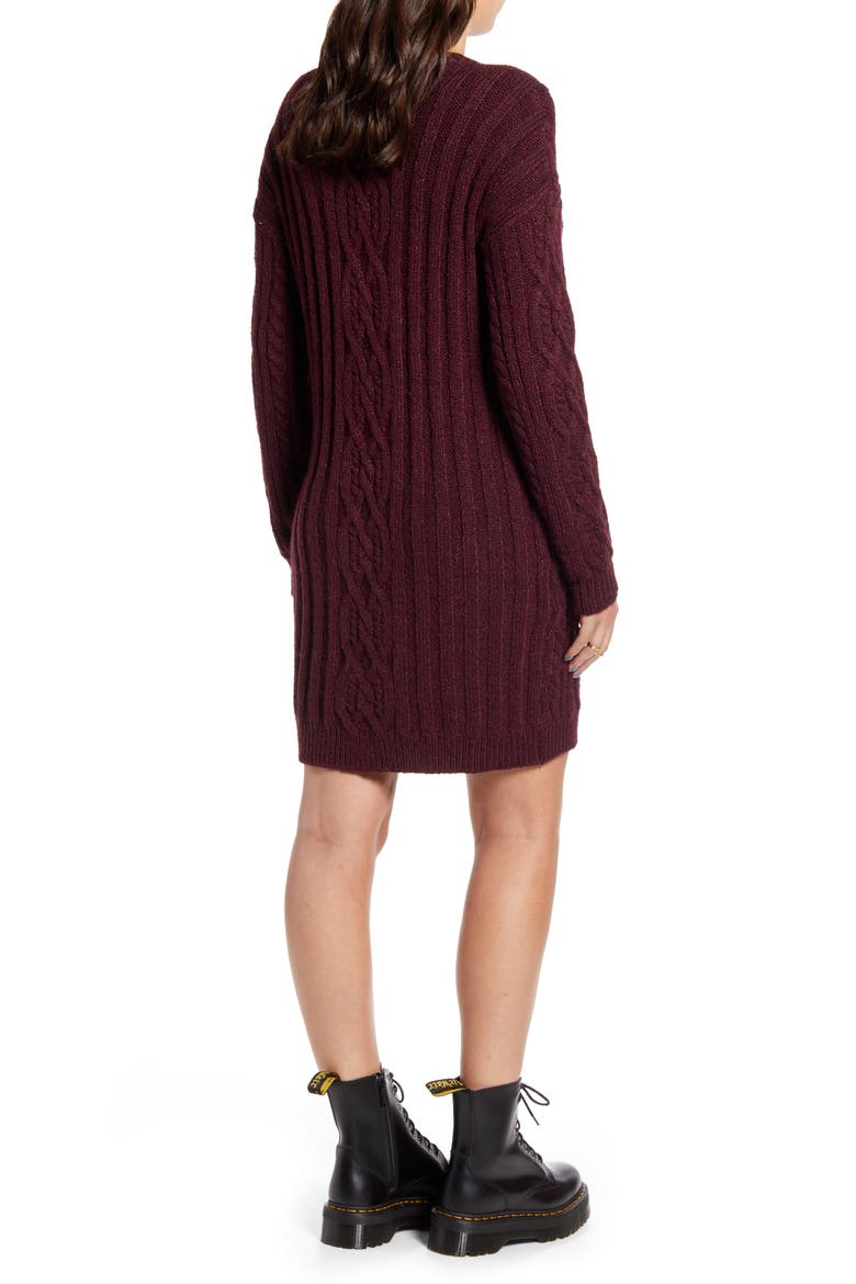 Long Sleeve Cable Knit Sweater Dress, Alternate, color, BURGUNDY STEM