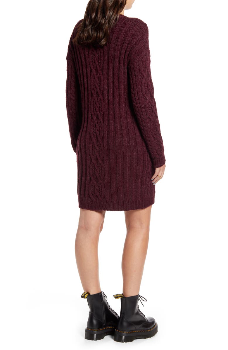 BP. Long Sleeve Cable Knit Sweater Dress, Alternate, color,