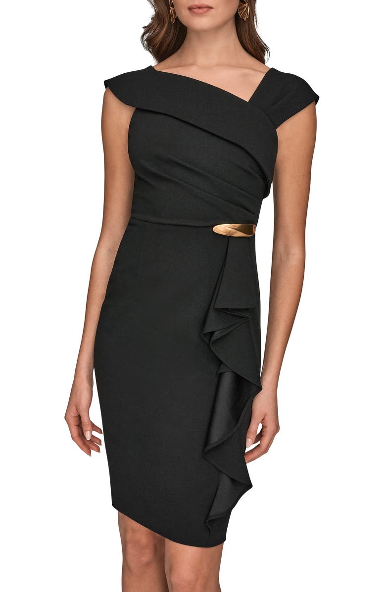 Donna Karan New York Buckle Detail Asymmetric Neck Sheath Dress, Alternate, color, 
