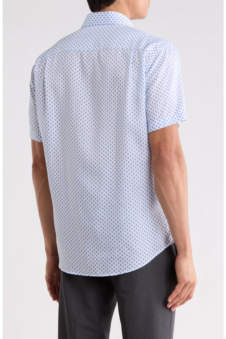 Leaf Print Short Sleeve Shirt, Alternate, color, SKY/ NAVY