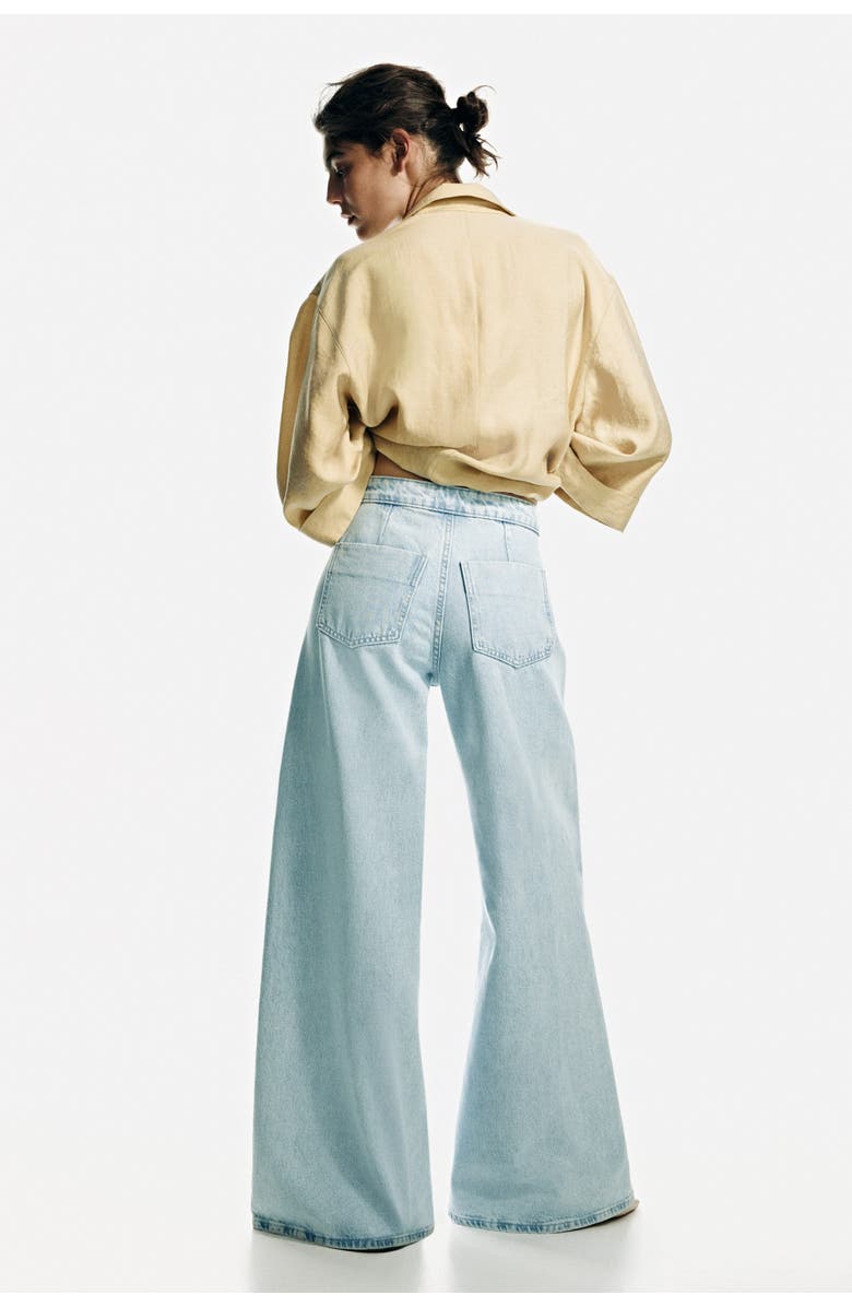 H&M Super Wide High Waist Jeans, Alternate, color, Light Denim Blue
