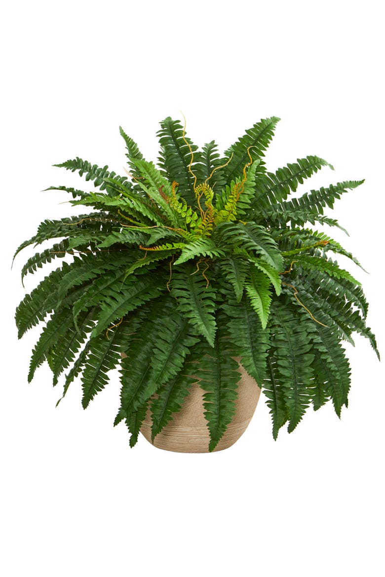 22-in Boston Fern Artificial Plant in Sandstone Planter, Main, color, Green