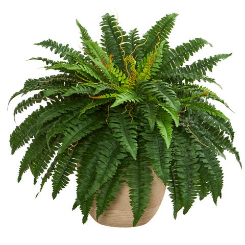 22-in Boston Fern Artificial Plant in Sandstone Planter