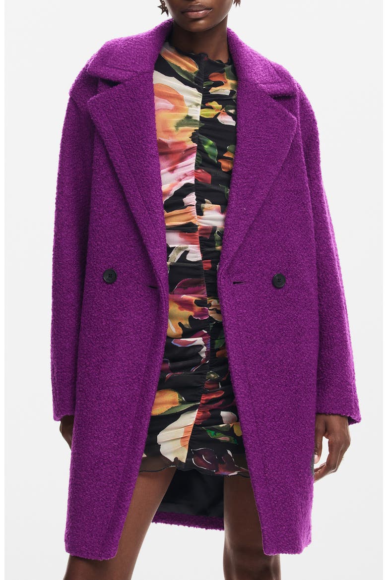 Amberes Double Breasted Bouclé Coat, Main, color, PURPLE