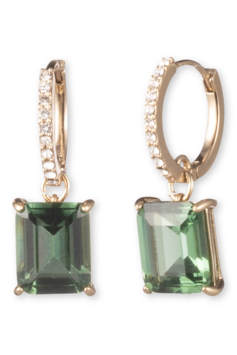 Crystal Drop Huggie Hoop Earrings, Main, color, GREEN