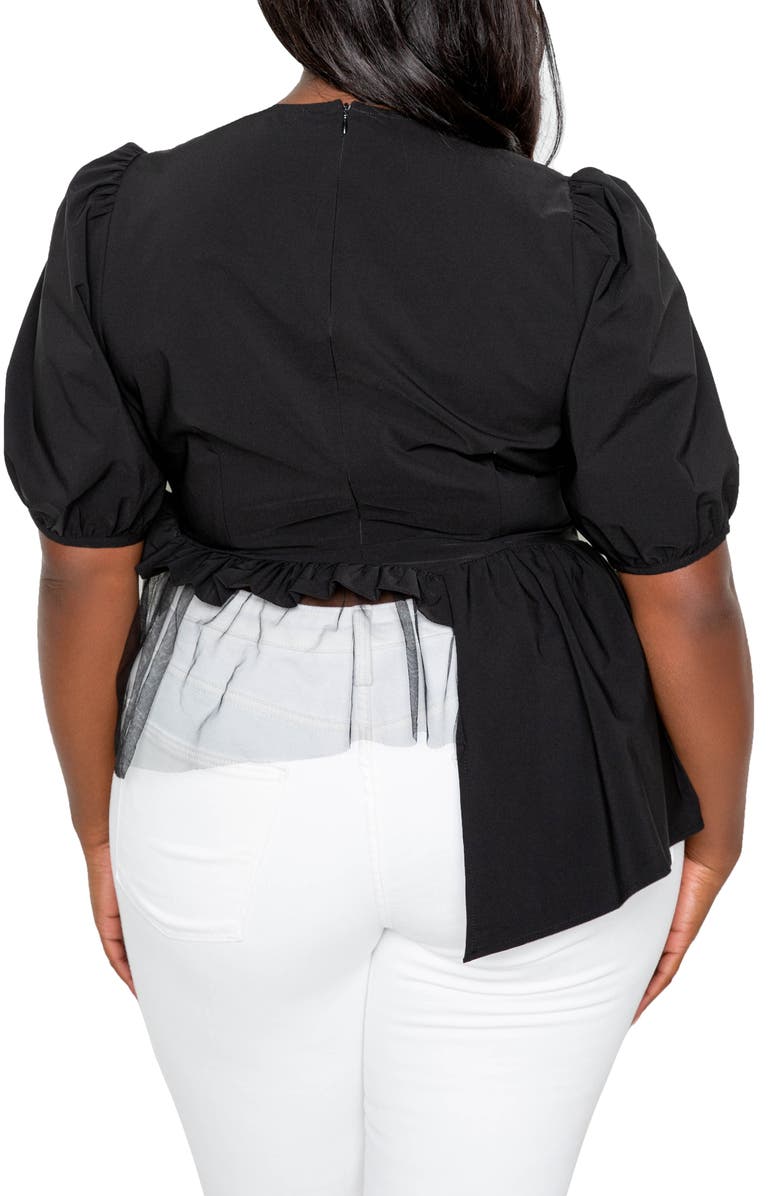 BUXOM COUTURE Asymmetric Mesh Hem Peplum Blouse, Alternate, color,