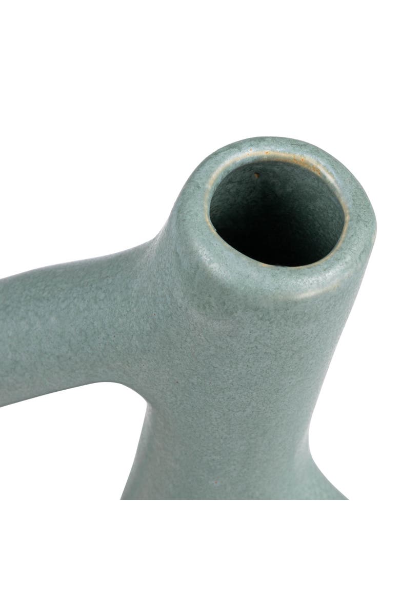 Stoneware Sculptural Vase with Teardrop Handles, Matte Green, Alternate, color, Blue