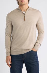 Peter Millar Autumn Crest Suede Trim Quarter Zip Sweater
