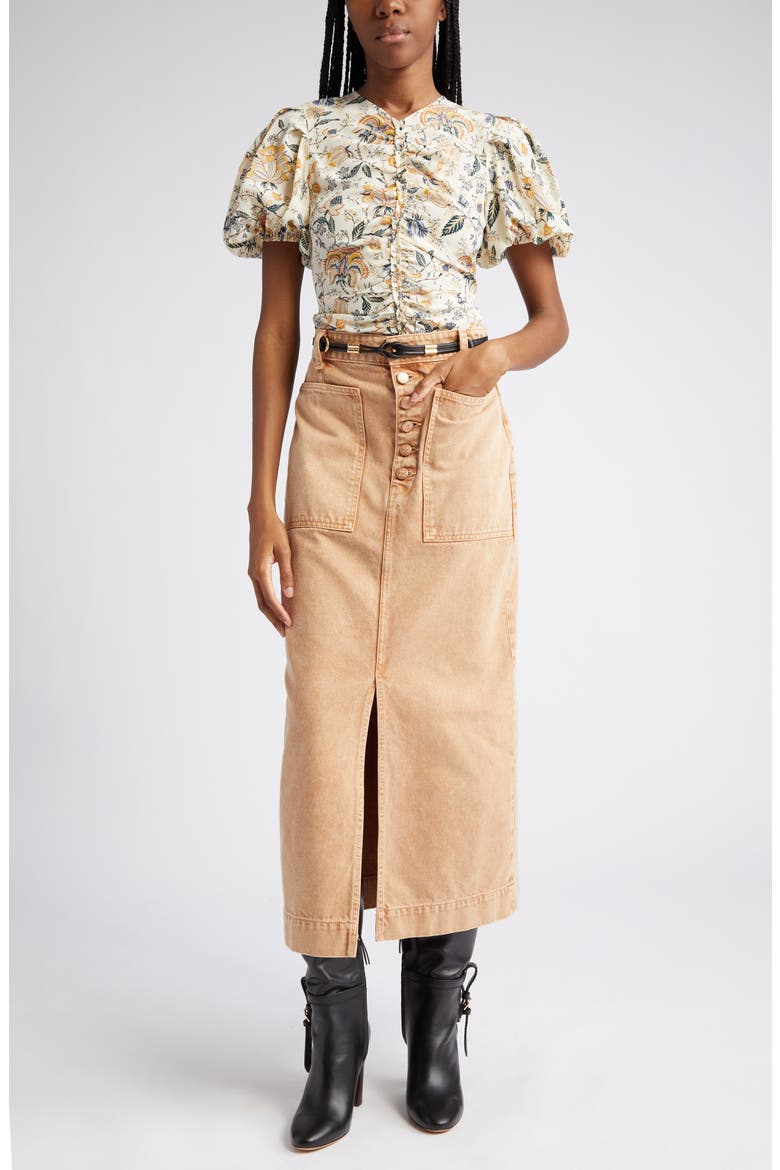 Elisa Ruched Puff Sleeve Silk Blouse, Main, color, GARDENIA