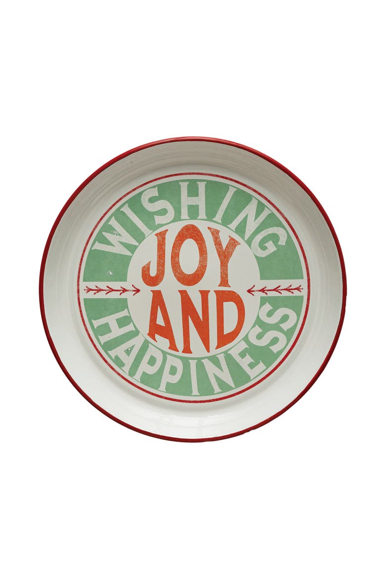 Enameled Tray with Red Rim Message, Multicolor, Main, color, Red & Multicolor