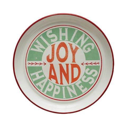 Enameled Tray with Red Rim Message, Multicolor