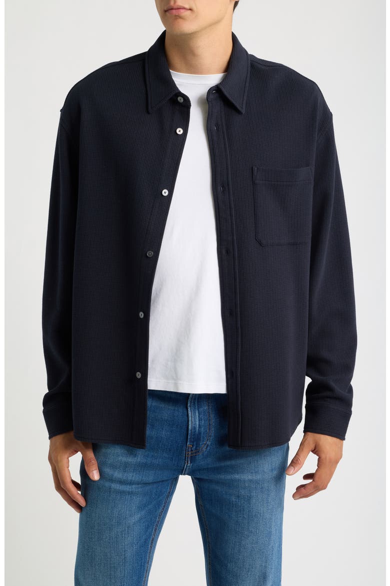 Waffle Textured Button-Up Shirt, Main, color, DARK NAVY