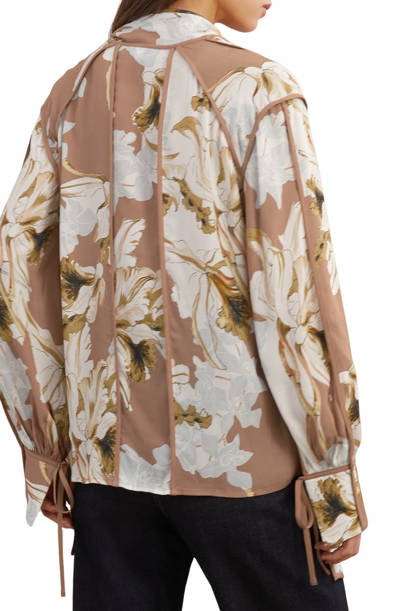 Reiss Maggie Tie Neck Floral Top, Alternate, color, Pink/ Ivory