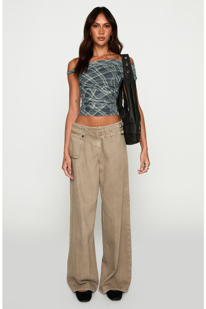 Sweet Embrace Off the Shoulder Mesh Crop Top, Alternate, color, PLAID MULTI