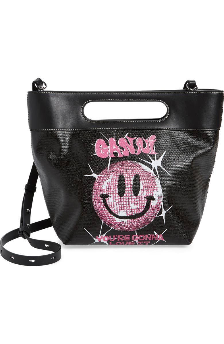 Ganni Small Smiley Canvas Tote Bag, Main, color,