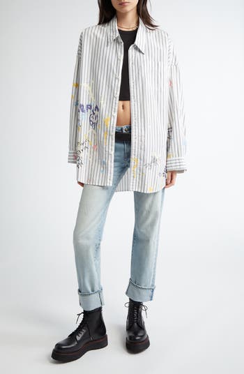 【関税込み】R13 ホワイト Cuffed Boy ジーンズ R13 Cuffed Boy Straight Leg Jeans | Nordstrom