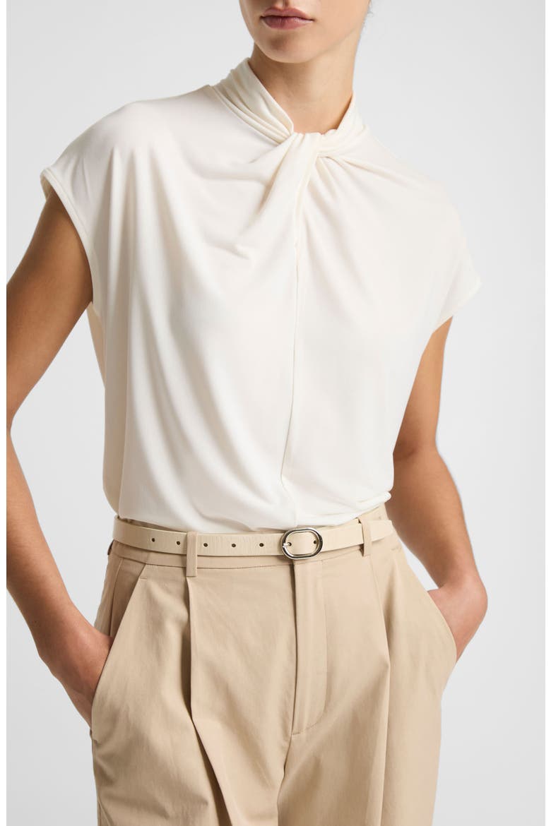 Twist Neck Cap Sleeve Top, Alternate, color, BONE