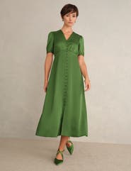 HOBBS LONDON Button Front Puff Sleeve Midi Dress