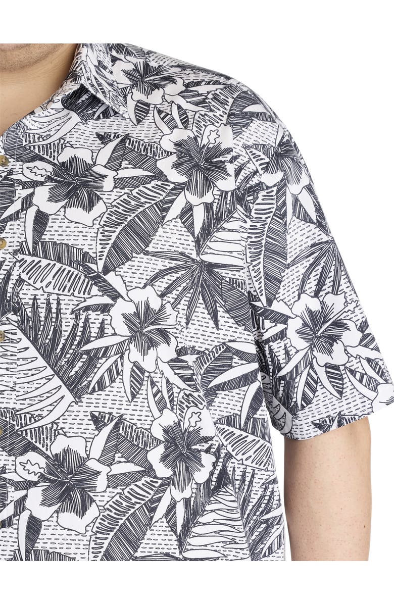 Oak Hill by DXL Big & Tall Abstract Floral Sport Shirt, Alternate, color, Black White