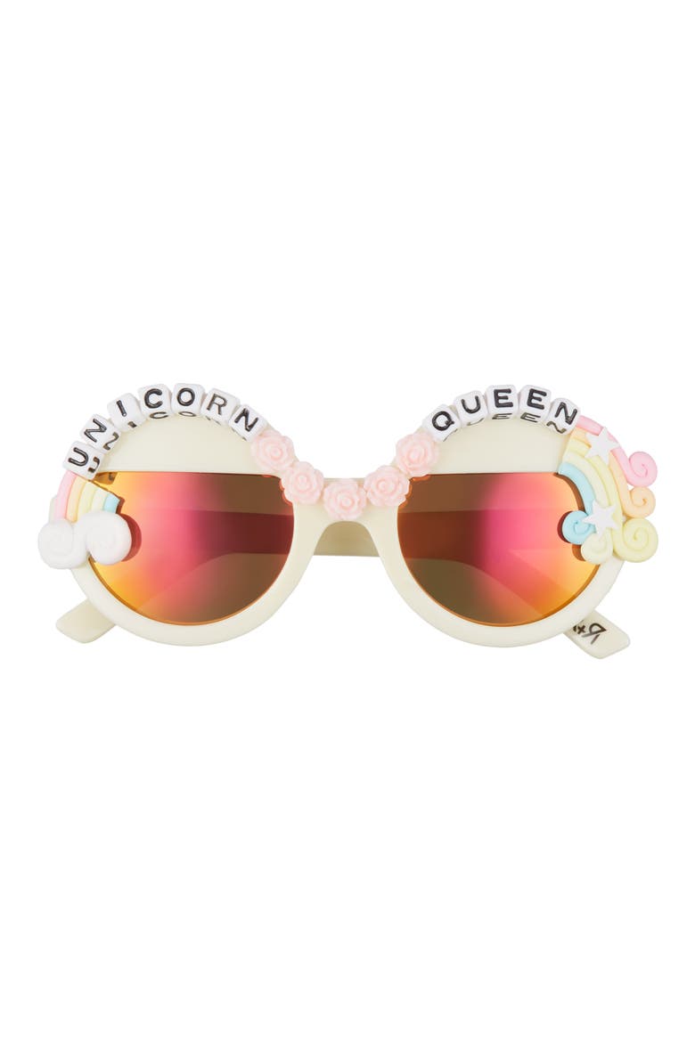 Unicorn Queen Round Sunglasses, Main, color, PINK/ ORANGE MIRRORED