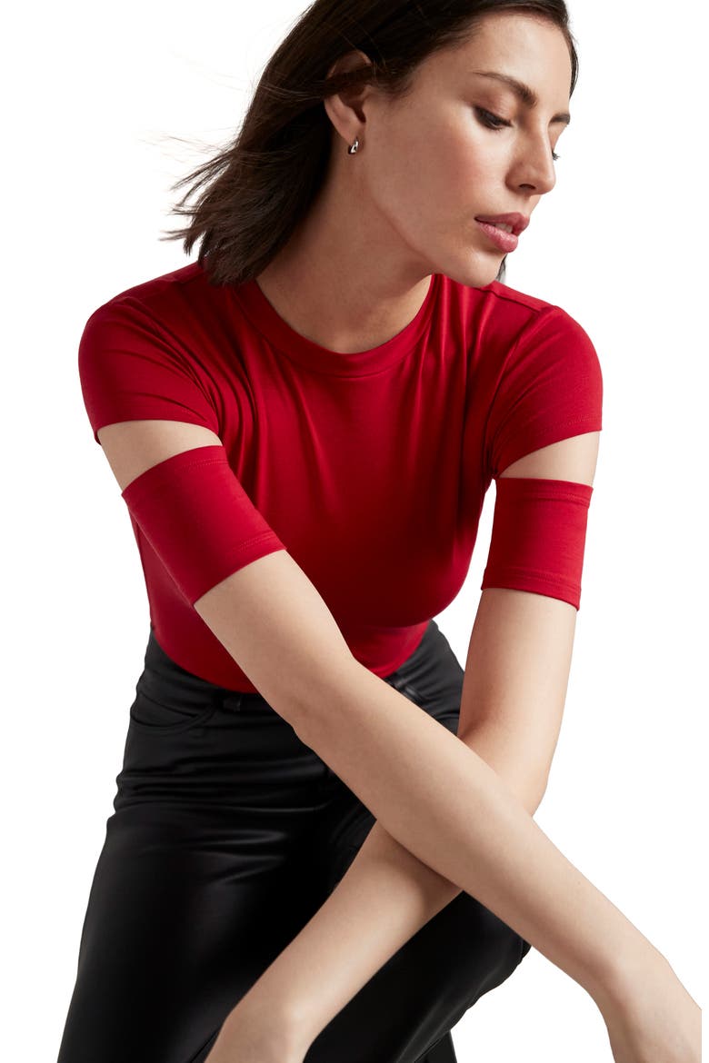 Esme Cutout Sleeve Top, Alternate, color, RED