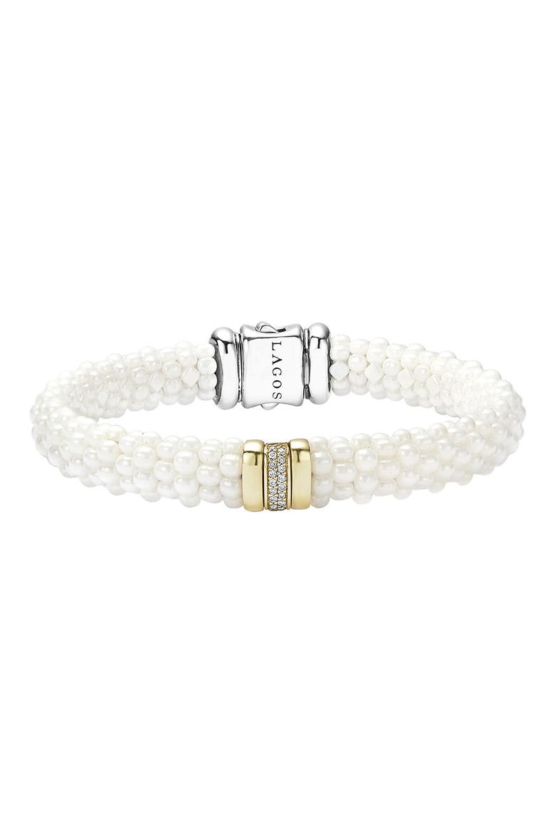 'White Caviar' Diamond Rope Bracelet, Main, color, WHITE CAVIAR/ YELLOW GOLD