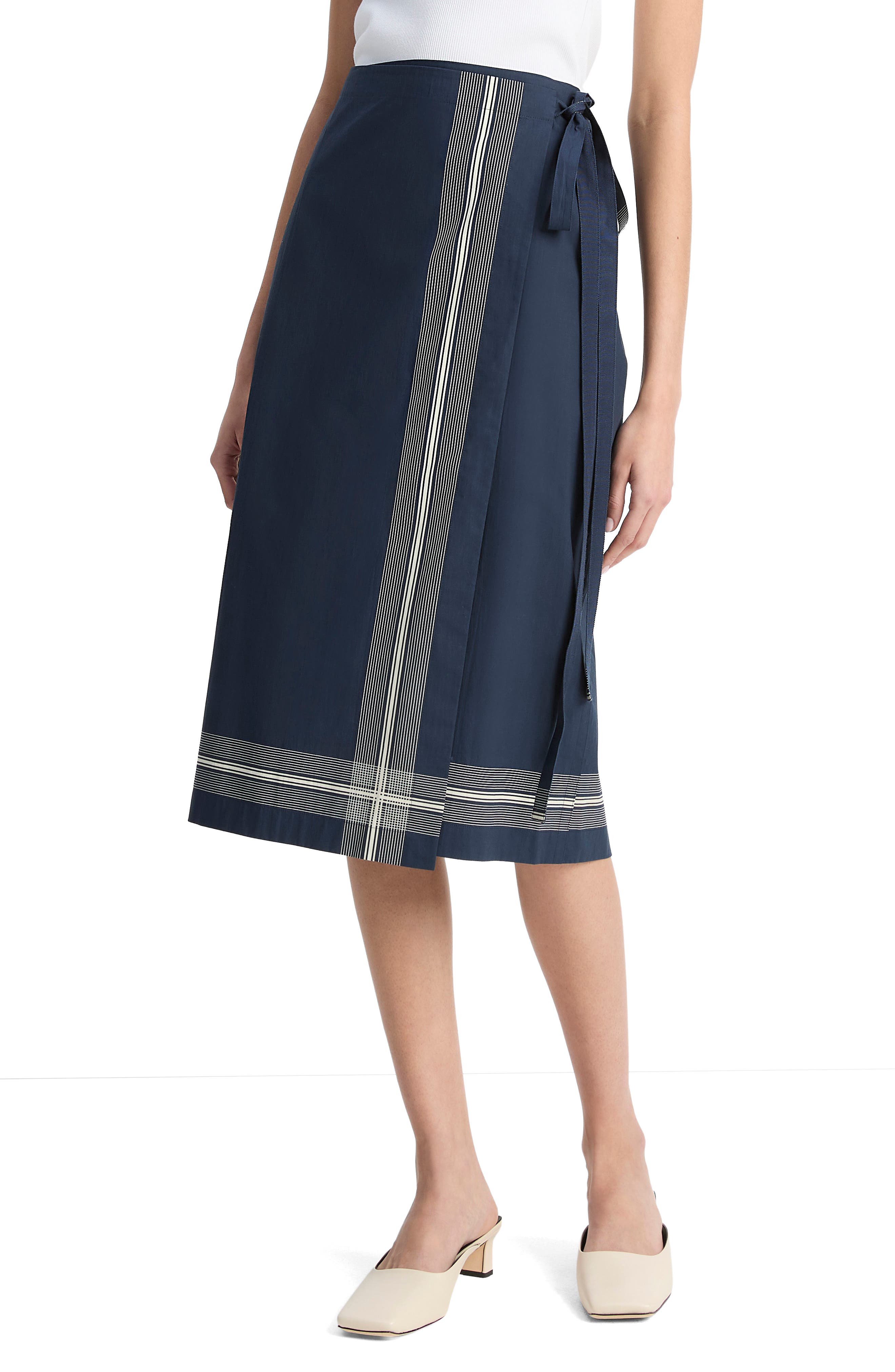 Vince Stripe Trim Wrap Skirt