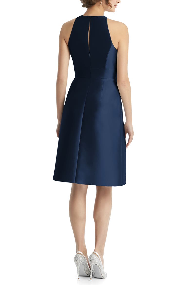 Jewel Neck Satin Cocktail Dress, Alternate, color, MIDNIGHT