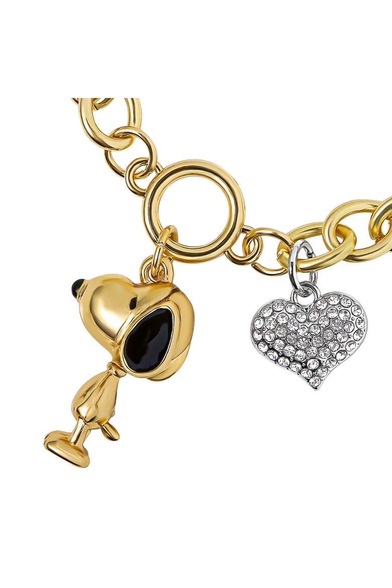 Snoopy Charm Bracelet for Women Official License, Clear Crystals, Alternate, color, Gold