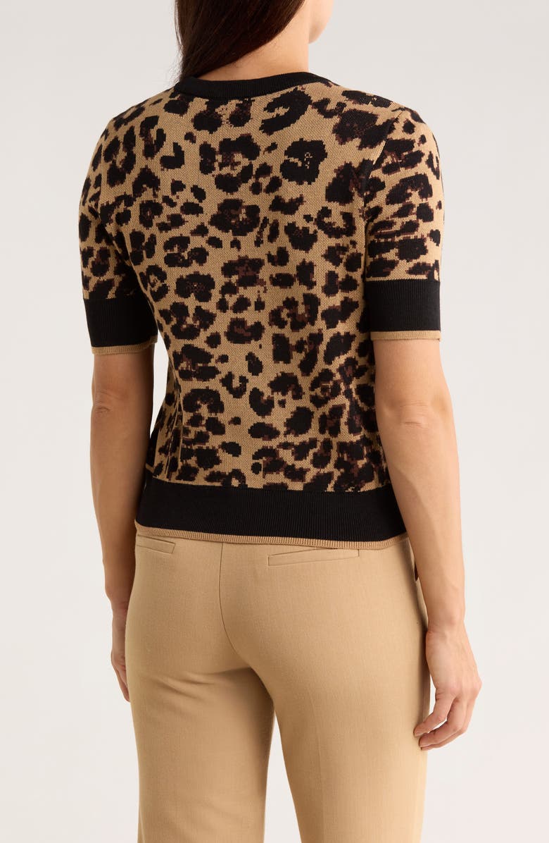 Ellen Tracy Leopard Spot Short Sleeve Crop Sweater, Alternate, color, 