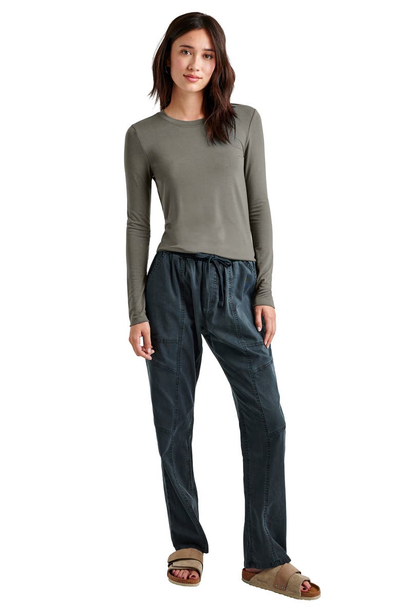 Splendid Long Sleeve Crewneck T-Shirt, Alternate, color, Soft Vintage Olive Branch